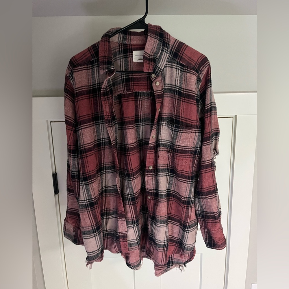 American Eagle Outfitters Pink and Black Plaid Shirt